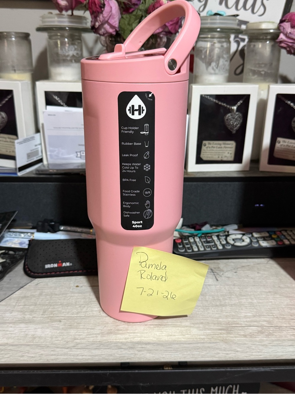 Insulated Sport Tumbler - Pink 40 oz tulip